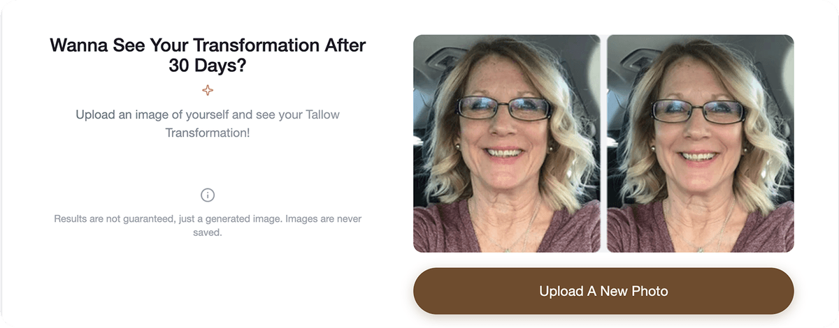 HoliCow Gleame widget showing before/after tallow transformation